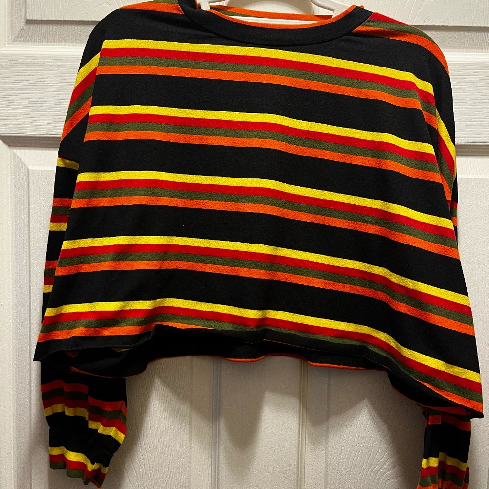 Romwe Cropped, Striped, Long Sleeve